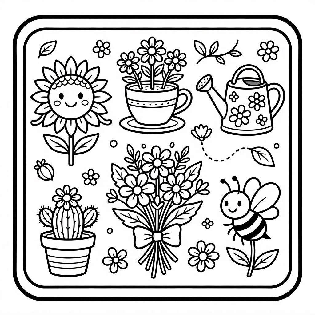 Set of flowers Coloring Page